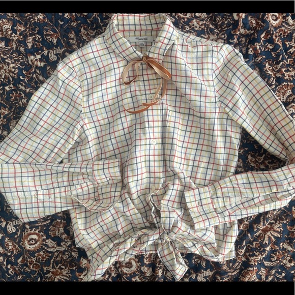 Madewell pussybow Parisian velvet blouse top collar tie bow Alexa Chung check - Picture 5 of 6